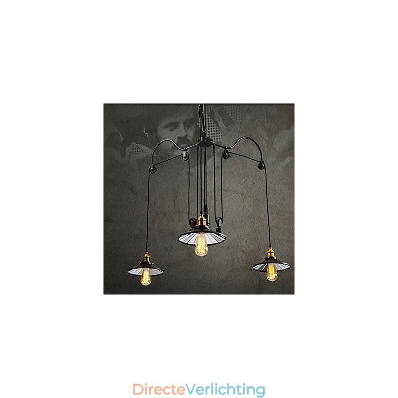 Vintage Pully hanglamp 3 eiland foyer metaal + Galss binnenkap