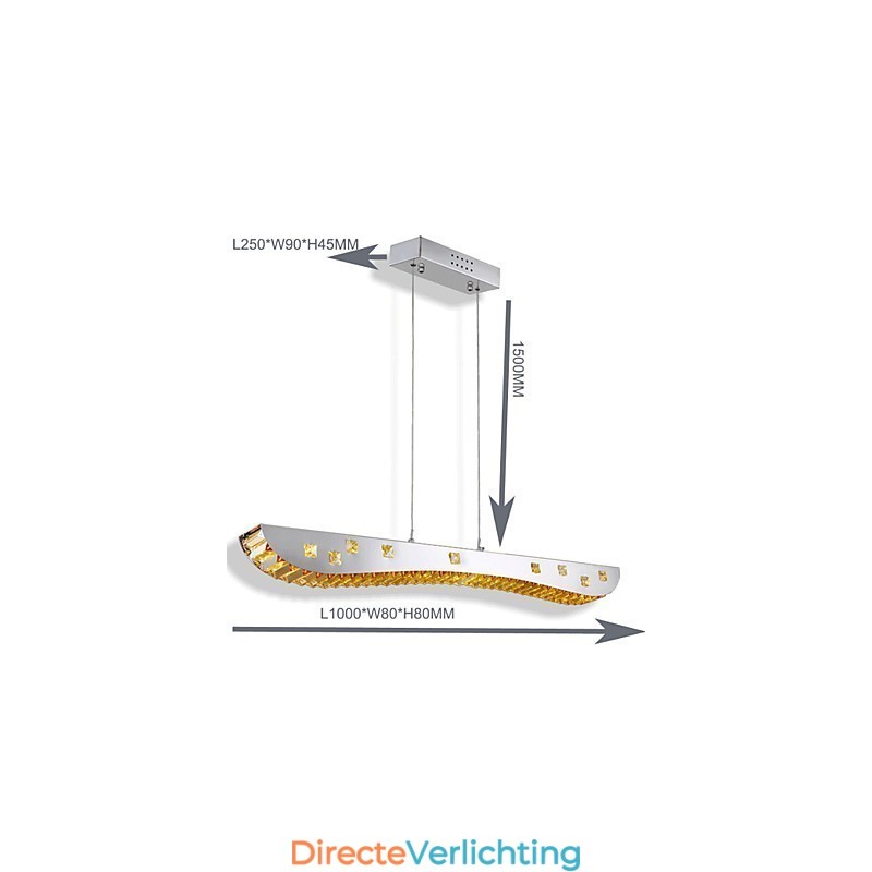 Kristallen hanglamp Chroom Metalen hanglamp Amber of helder kristal