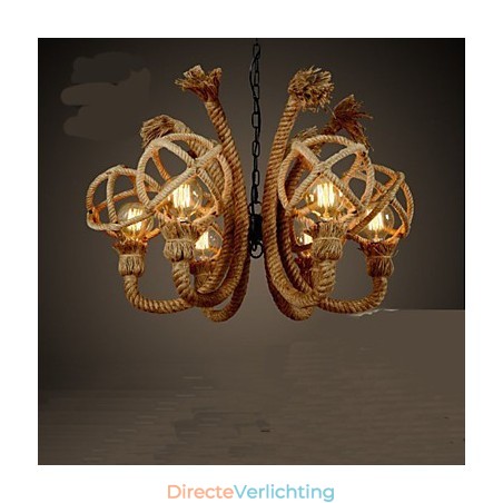Vintage Iron Art Henneptouw Amerikaanse Landelijke Kroonluchter Vintage Iron Art Henneptouw Amerikaanse Landelijke Kroonluchter