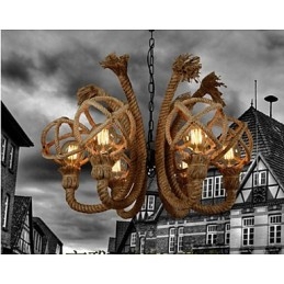 Vintage Iron Art Henneptouw Amerikaanse Landelijke Kroonluchter