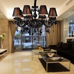 Kroonluchter Luxe Moderne Zwarte Kristal Woonkamer 8 Lampen