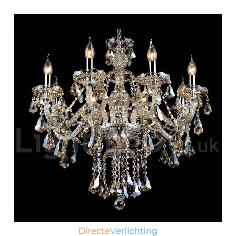 Retro Cognac Kleur K9 Kristal Moderne Kroonluchter met 8 Lampen