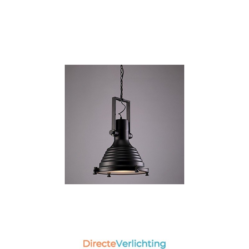 Zwarte Retro Ijzeren Hanglamp en Glazen Kap Winkel