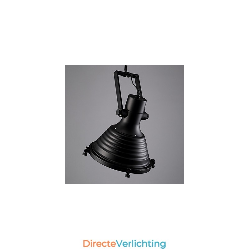 Zwarte Retro Ijzeren Hanglamp en Glazen Kap Winkel