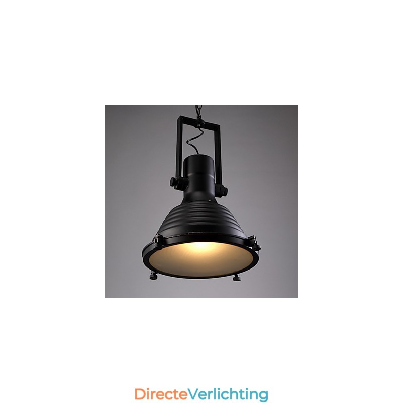 Zwarte Retro Ijzeren Hanglamp en Glazen Kap Winkel