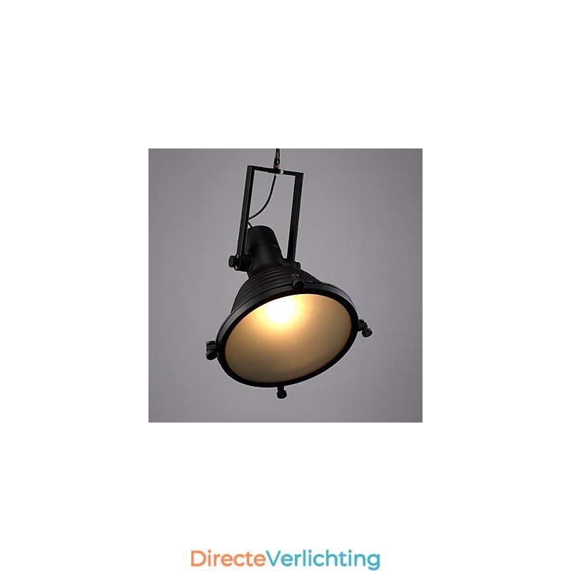 Zwarte Retro Ijzeren Hanglamp en Glazen Kap Winkel