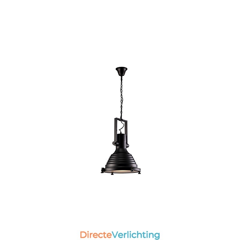 Zwarte Retro Ijzeren Hanglamp en Glazen Kap Winkel