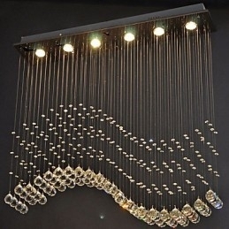 Hanglamp 6 lampen moderne zilveren kap transparante kristal golven plafondverlichtingsarmaturen