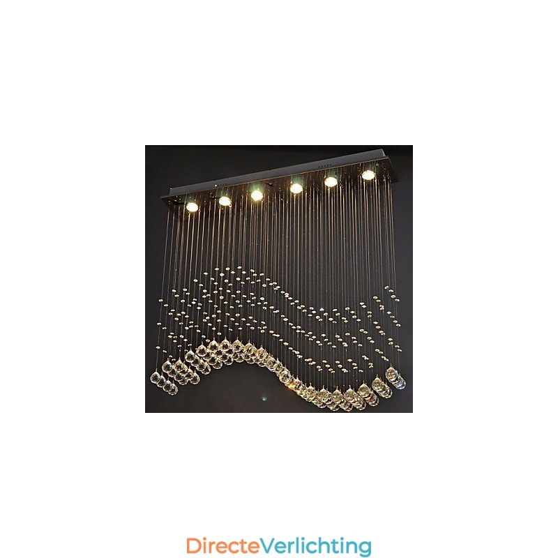 Hanglamp 6 lampen moderne zilveren kap transparante kristal golven plafondverlichtingsarmaturen