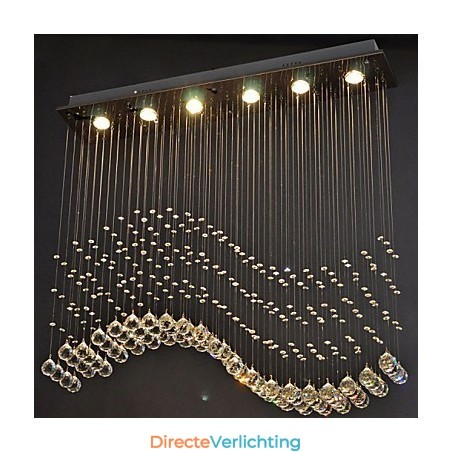 Hanglamp 6 lampen moderne zilveren kap transparante kristal golven plafondverlichtingsarmaturen Hanglamp 6 lampen moderne zilveren kap transparante kristal golven plafondverlichtingsarmaturen