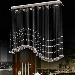 Hanglamp 6 lampen moderne zilveren kap transparante kristal golven plafondverlichtingsarmaturen