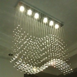Hanglamp 6 lampen moderne zilveren kap transparante kristal golven plafondverlichtingsarmaturen