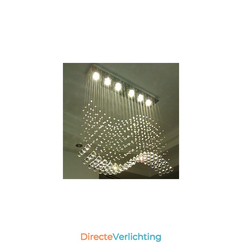 Hanglamp 6 lampen moderne zilveren kap transparante kristal golven plafondverlichtingsarmaturen