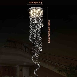 Moderne kristallen hanglamp kroonluchter verlichting lampen armaturen met enkele spiraal D70CM H250CM