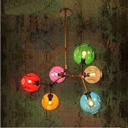 Art Color Glazen Bol Hanglamp 6 Lichts Kroonluchter