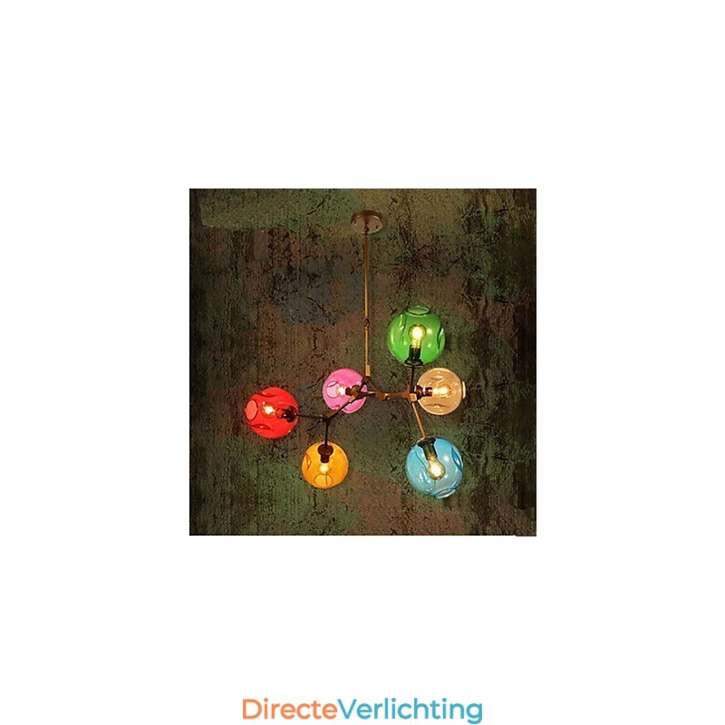 Art Color Glazen Bol Hanglamp 6 Lichts Kroonluchter