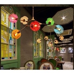 Art Color Glazen Bol Hanglamp 6 Lichts Kroonluchter