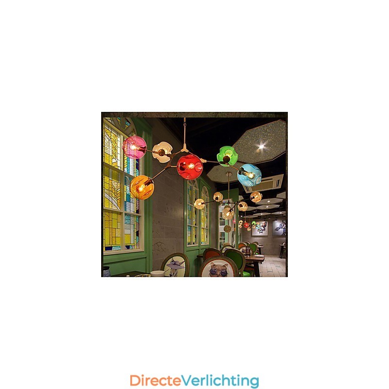 Art Color Glazen Bol Hanglamp 6 Lichts Kroonluchter
