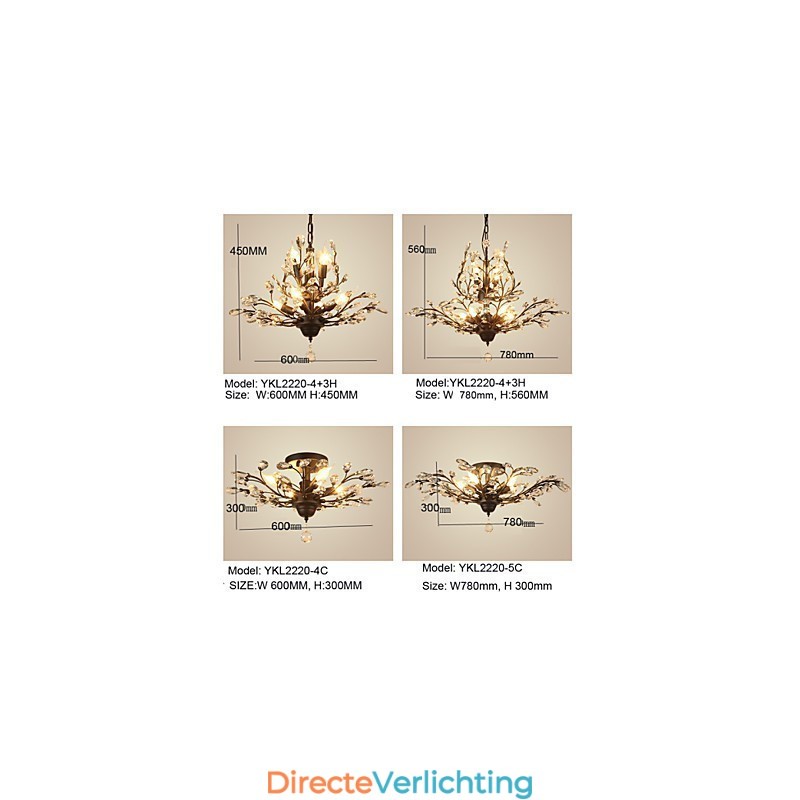 Vintage Crystal Flush Mount 7Lights Metalen Schilderij Zwart OF Goud