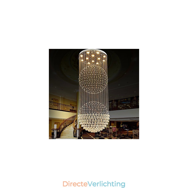 Hanglamp Moderne Kristallen Kroonluchter 12 Lampen Zilveren Baldakijn Helder Kristallen Bol Plafondlampen Armaturen