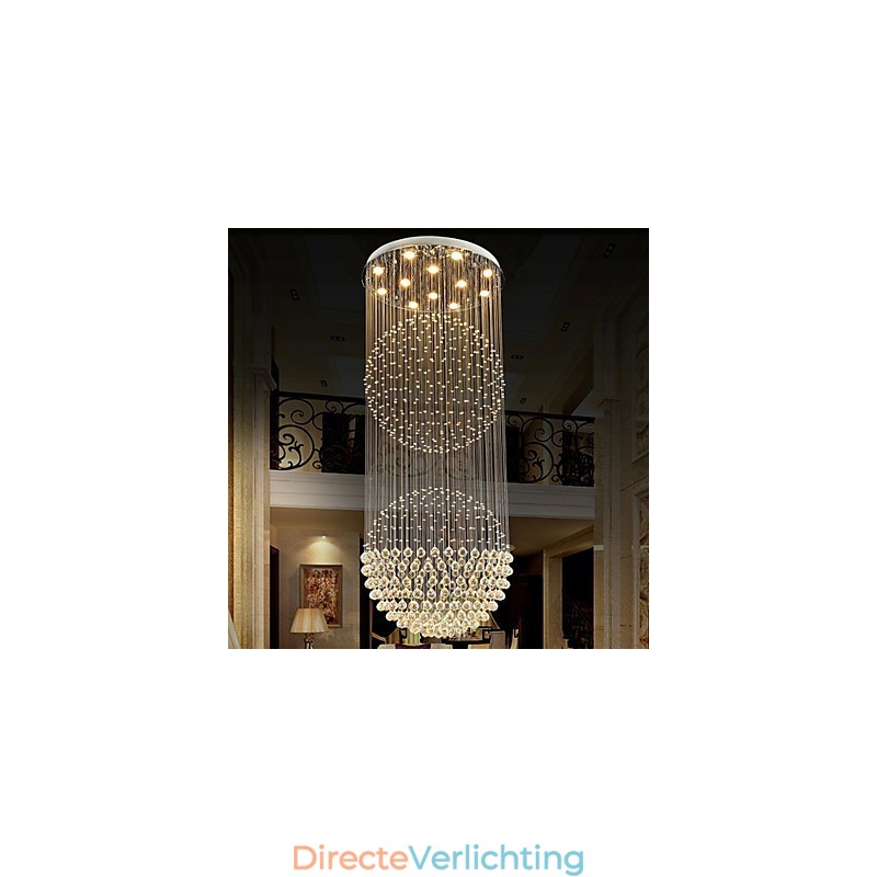 Hanglamp Moderne Kristallen Kroonluchter 12 Lampen Zilveren Baldakijn Helder Kristallen Bol Plafondlampen Armaturen