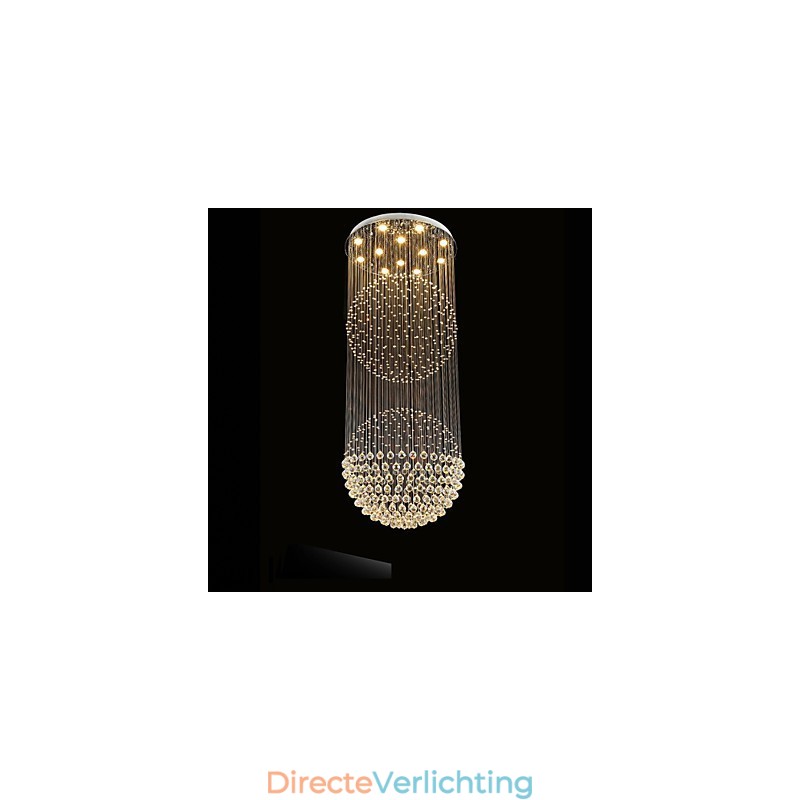 Hanglamp Moderne Kristallen Kroonluchter 12 Lampen Zilveren Baldakijn Helder Kristallen Bol Plafondlampen Armaturen