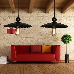 Middelgrote vintage zwarte paraplu metalen hanglamp met één licht