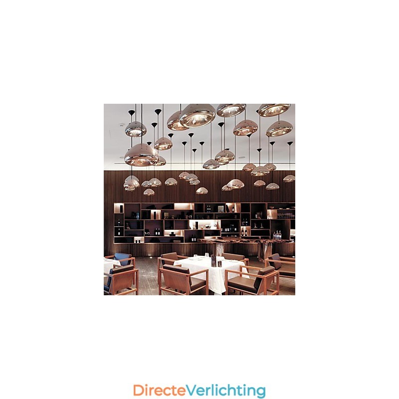 Moderne, eigentijdse metalen hanglamp met schilderij