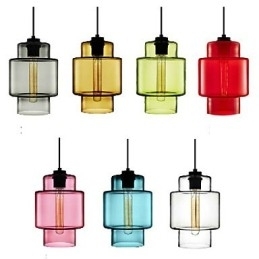 Enkelvoudige glazen kroonluchter met glazen kap (grijs, geel, groen, rood, roze, blauw, wit)