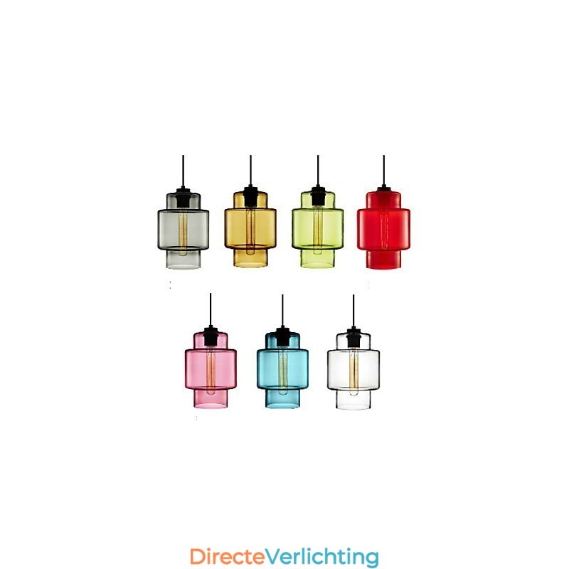 Enkelvoudige glazen kroonluchter met glazen kap (grijs, geel, groen, rood, roze, blauw, wit)