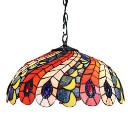 Hanglamp met 2 lampen in kap met pauwenverenpatroon
