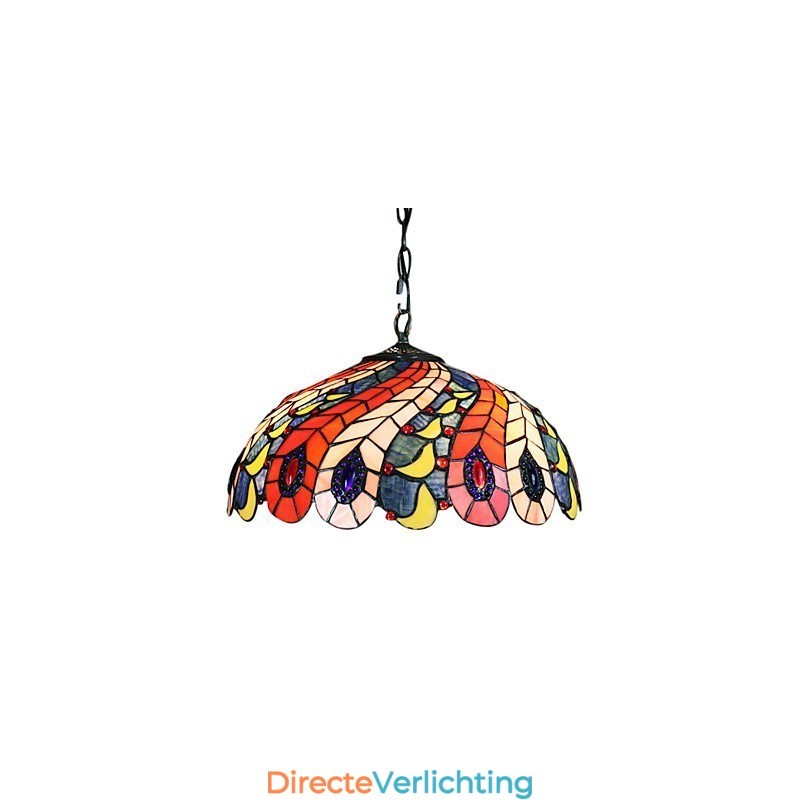 Hanglamp met 2 lampen in kap met pauwenverenpatroon