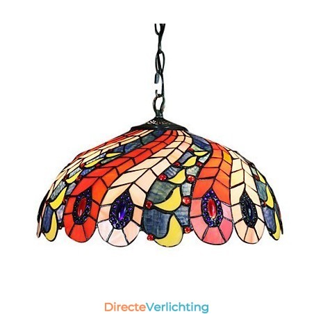 Hanglamp met 2 lampen in kap met pauwenverenpatroon Hanglamp met 2 lampen in kap met pauwenverenpatroon