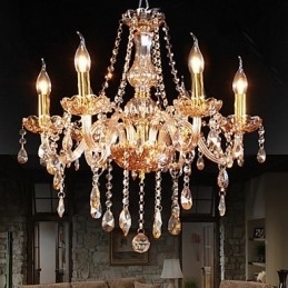 Amber 6-lichts elegante kristallen kroonluchter voor thuis