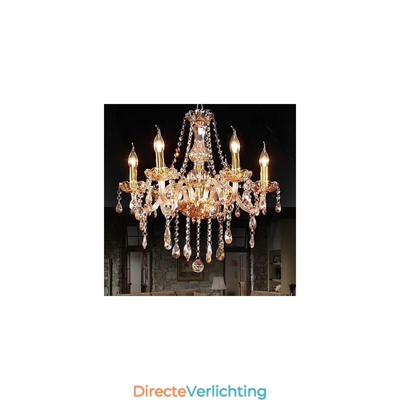 Amber 6-lichts elegante kristallen kroonluchter voor thuis