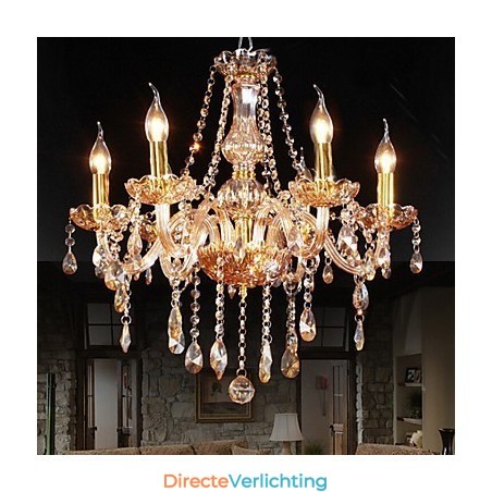 Amber 6-lichts elegante kristallen kroonluchter voor thuis Amber 6-lichts elegante kristallen kroonluchter voor thuis