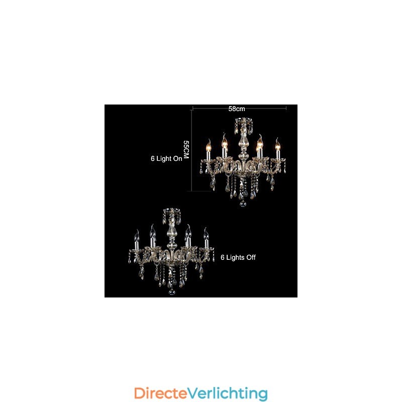 6-lichts luxe kristallen kroonluchter cognackleur K9 kristallen kroonluchter