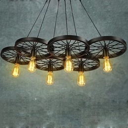 Loft Hanglamp Wiel Kroonluchter Rustiek Vintage Retro Landelijk Eetkamer Metaal+Schilderij