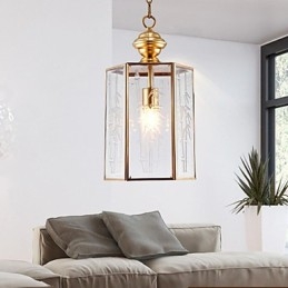 Amerikaanse landelijke kleine hanglamp, geheel van koper, enkel glas