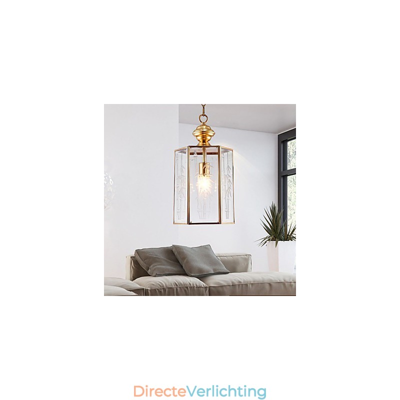Amerikaanse landelijke kleine hanglamp, geheel van koper, enkel glas