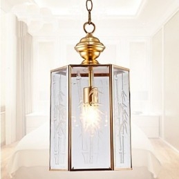 Amerikaanse landelijke kleine hanglamp, geheel van koper, enkel glas