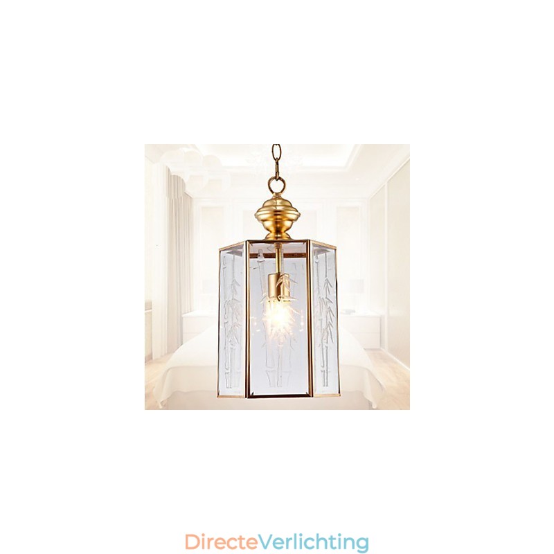 Amerikaanse landelijke kleine hanglamp, geheel van koper, enkel glas