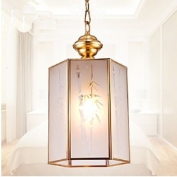 Amerikaanse landelijke kleine hanglamp, geheel van koper, enkel glas