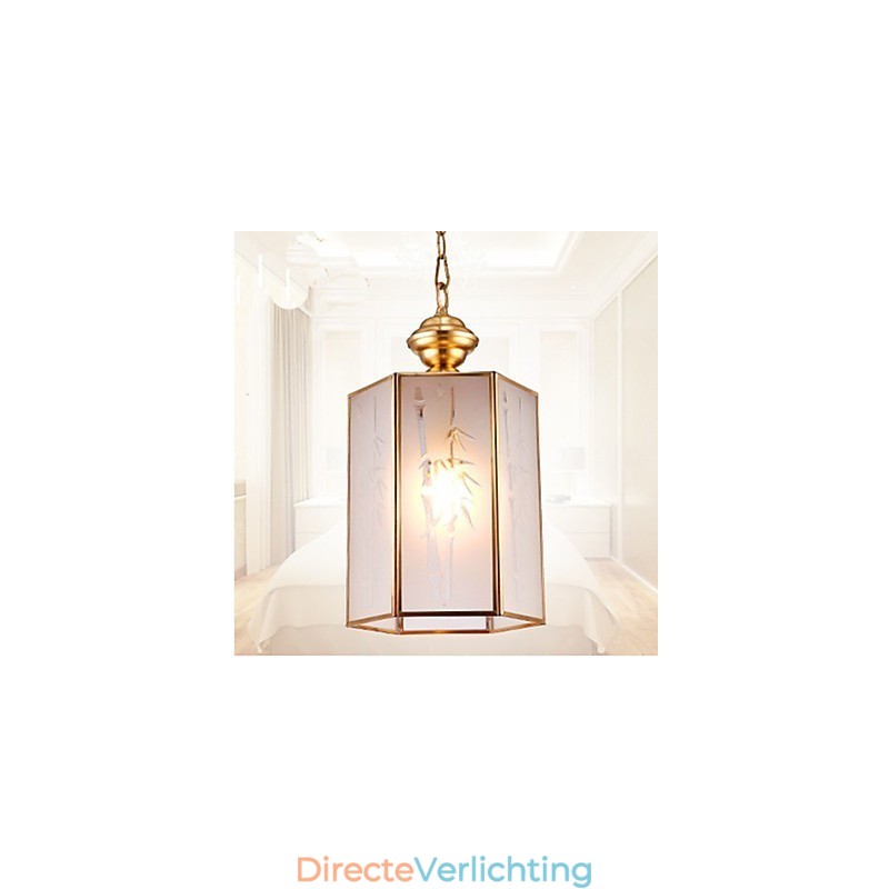 Amerikaanse landelijke kleine hanglamp, geheel van koper, enkel glas