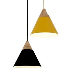 Mini Artistieke Kegelvormige Hanglamp 1 Licht Moderne Eenvoudige Afwerking Zwart Wit Geel Aluminium & Houten Hanglamp