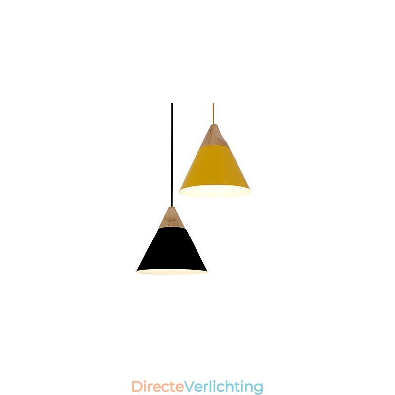 Mini Artistieke Kegelvormige Hanglamp 1 Licht Moderne Eenvoudige Afwerking Zwart Wit Geel Aluminium & Houten Hanglamp