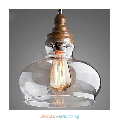 Vintage stijl houten kristallen hanglamp (Dia 24cm) Vintage stijl houten kristallen hanglamp (Dia 24cm)