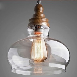 Vintage stijl houten kristallen hanglamp (Dia 24cm)
