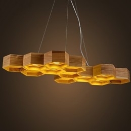 Designer Art Individualiteit Kroonluchter Eenvoudige Honingraat Houten Lampen